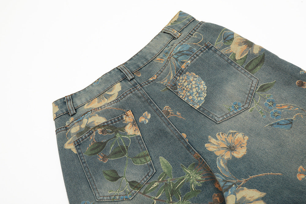 Men's Printed Niche Loose Wide Leg Denim Trousers