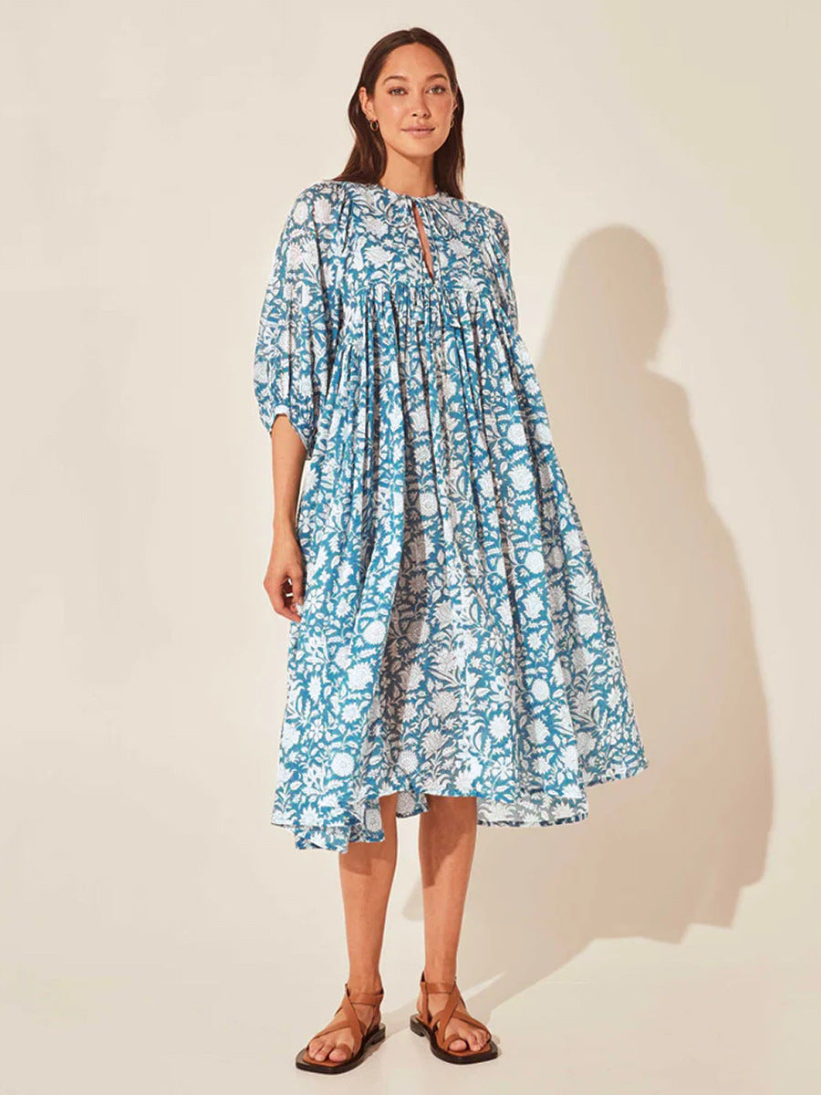 New Floral Fashion Women's Loose Plus Size Casual Half Sleeve Dress