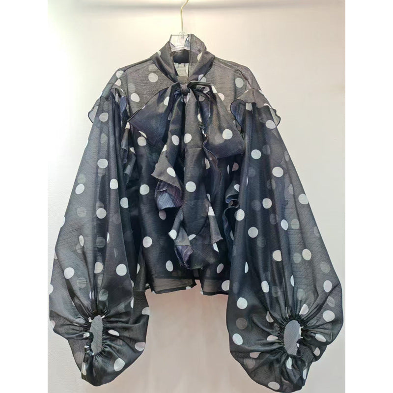 Unique Ruffled Temperament Polka Dot Shirt Women