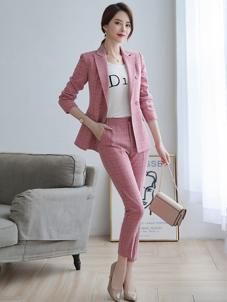 Women's Plaid Suit Jacket Slim Professional Suit
