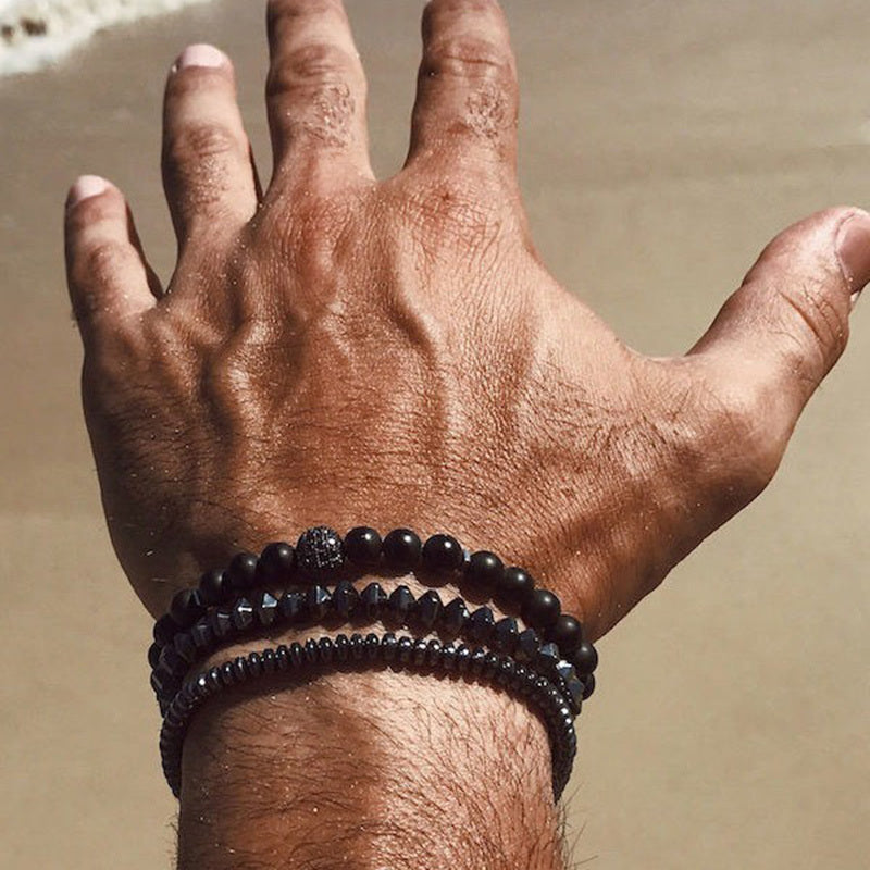 Retro Simple Black Frosted Bracelet Set