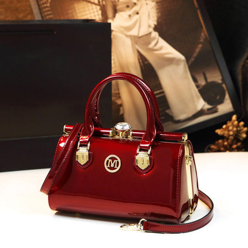 Senior Patent Leather One Shoulder Crossbody Mini Bag with Rhinestones