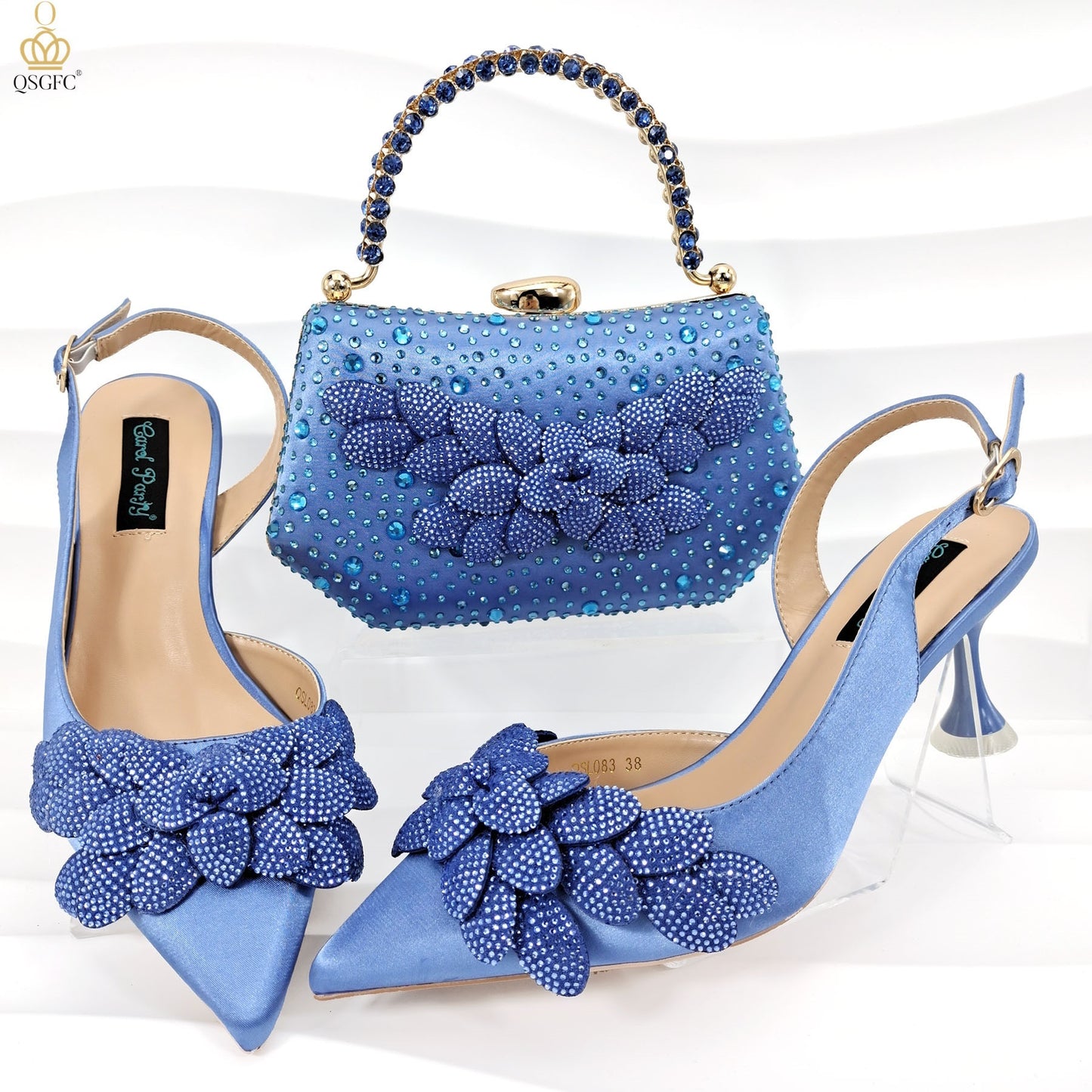 Ladies Party Shoes Bag Set Handmade Leaf Decorative Wine Glass Heel