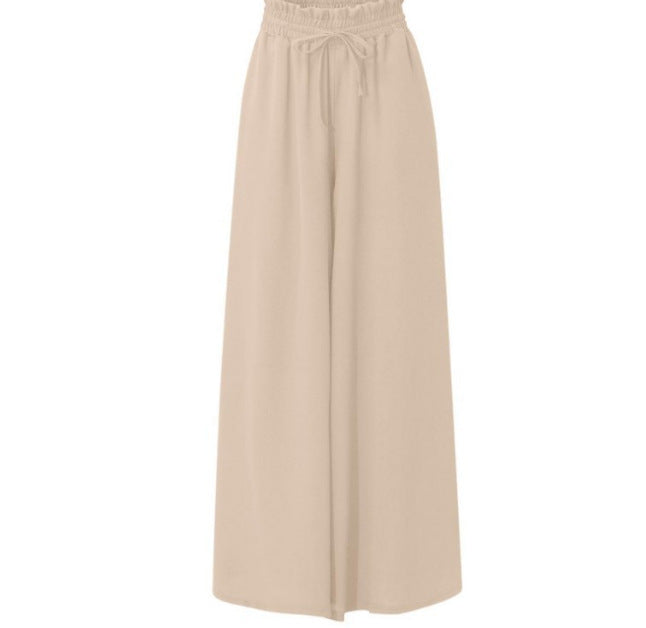 Women's Wide-leg Pants Elastic Waistband Wide Leg High Waist Long Culottes