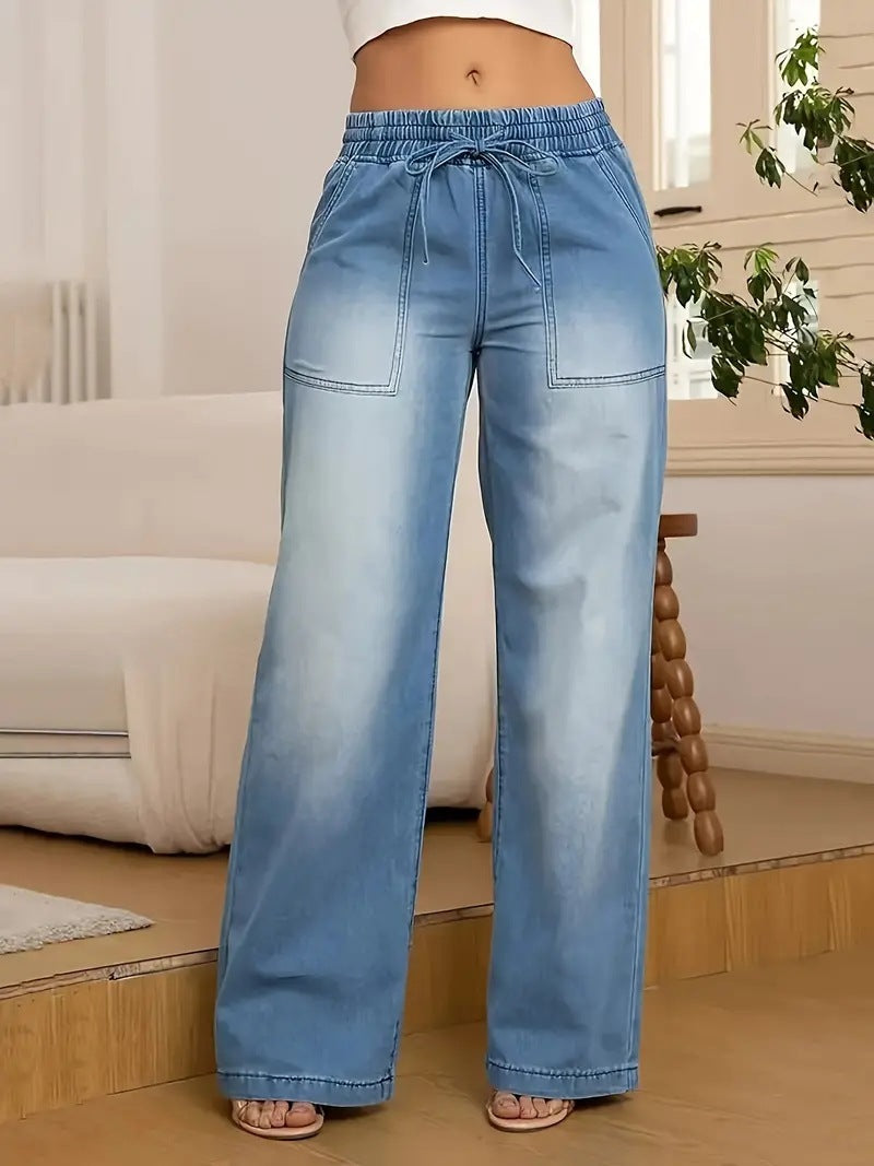 Loose And Versatile Casual Trend Wide Leg Jeans For Women, High Waisted Straight Leg Pants