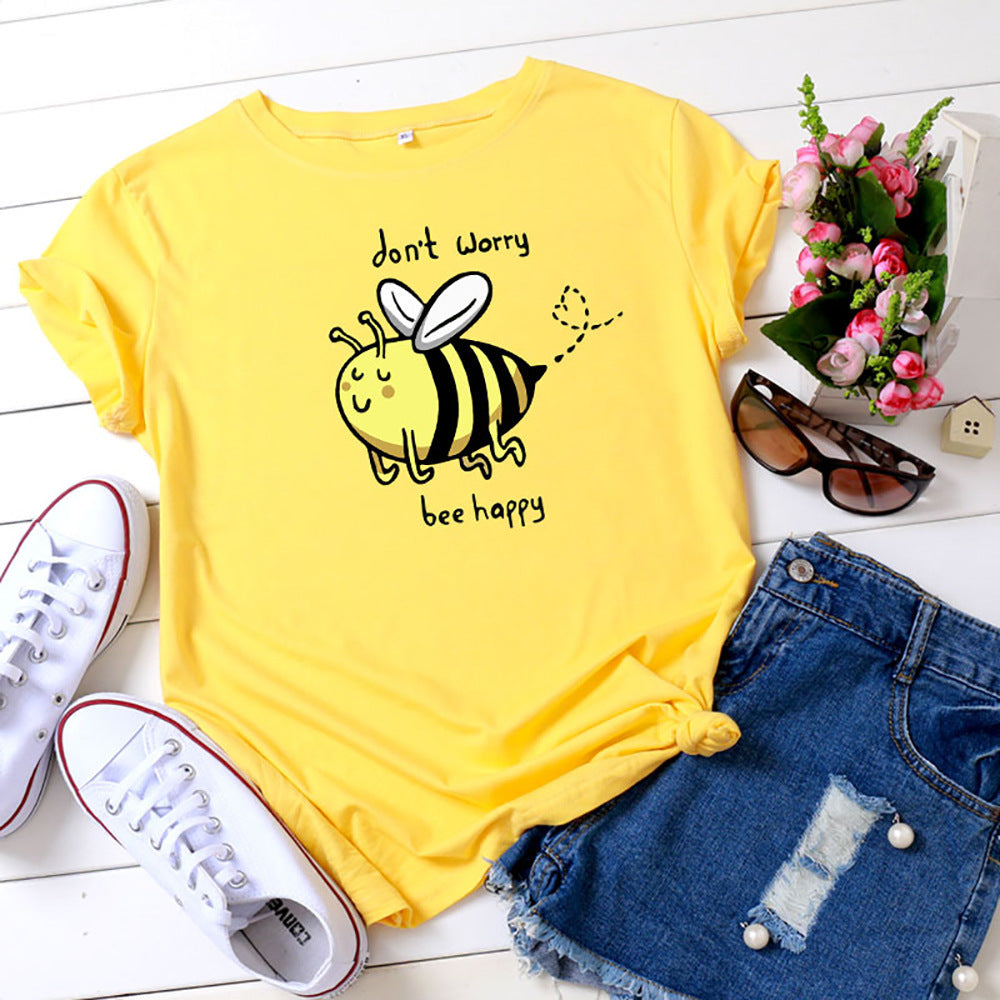Cute Little Bee Cartoon Women's Clothing Large Size Printing