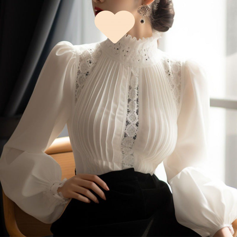 White Puff Sleeve Stand Collar Top