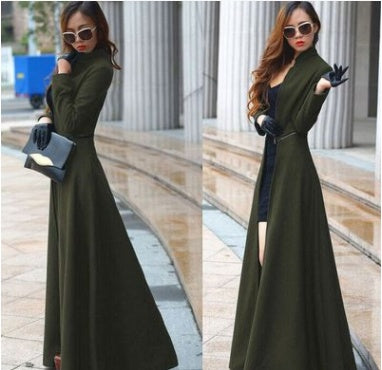 Slit Mopping Floor Super Long Woolen Stand-collar Coat Style