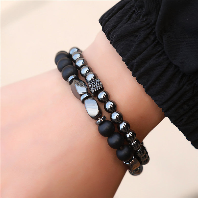 Retro Simple Black Frosted Bracelet Set