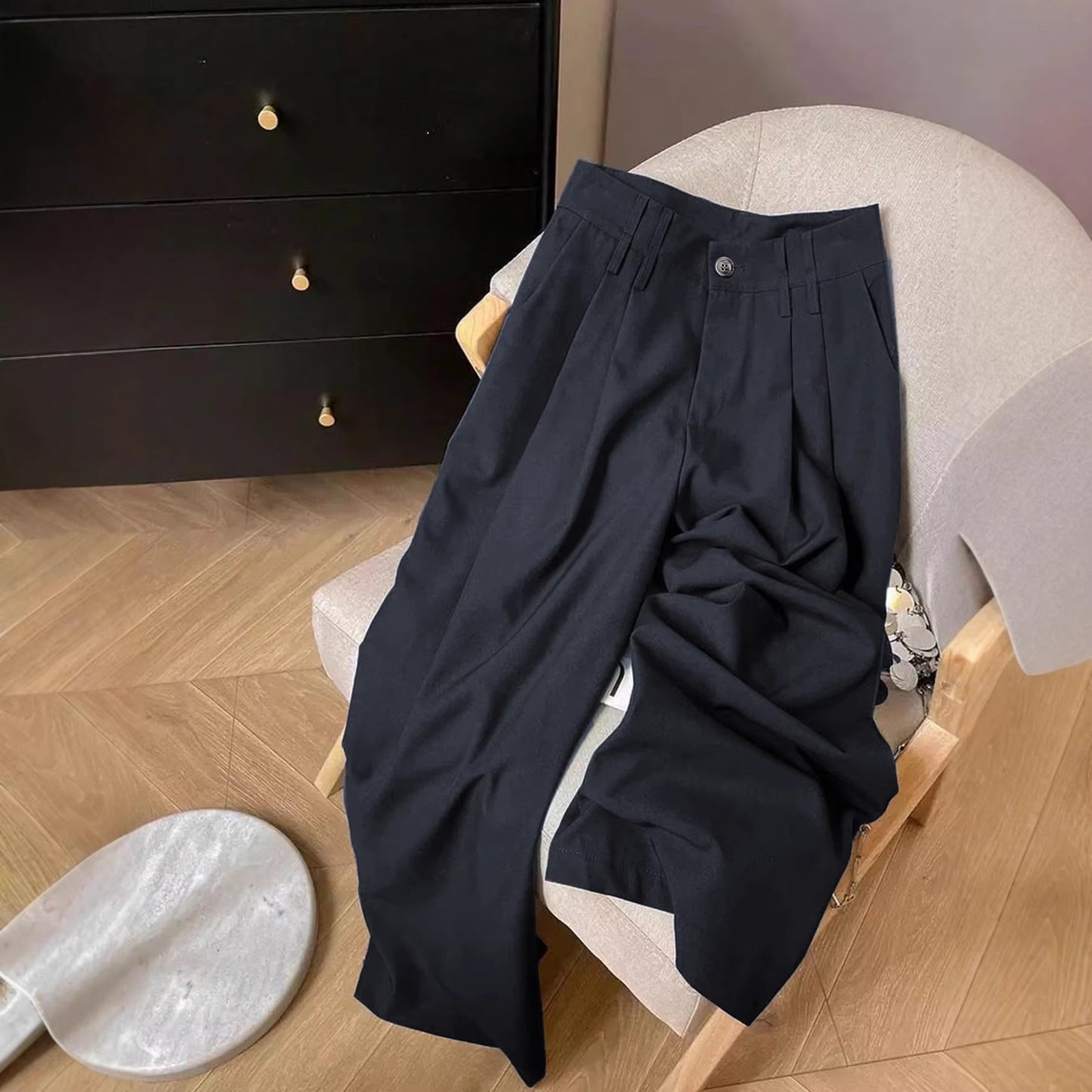 Womens Gray High-Waist Wide-Leg Casual Suit Pants