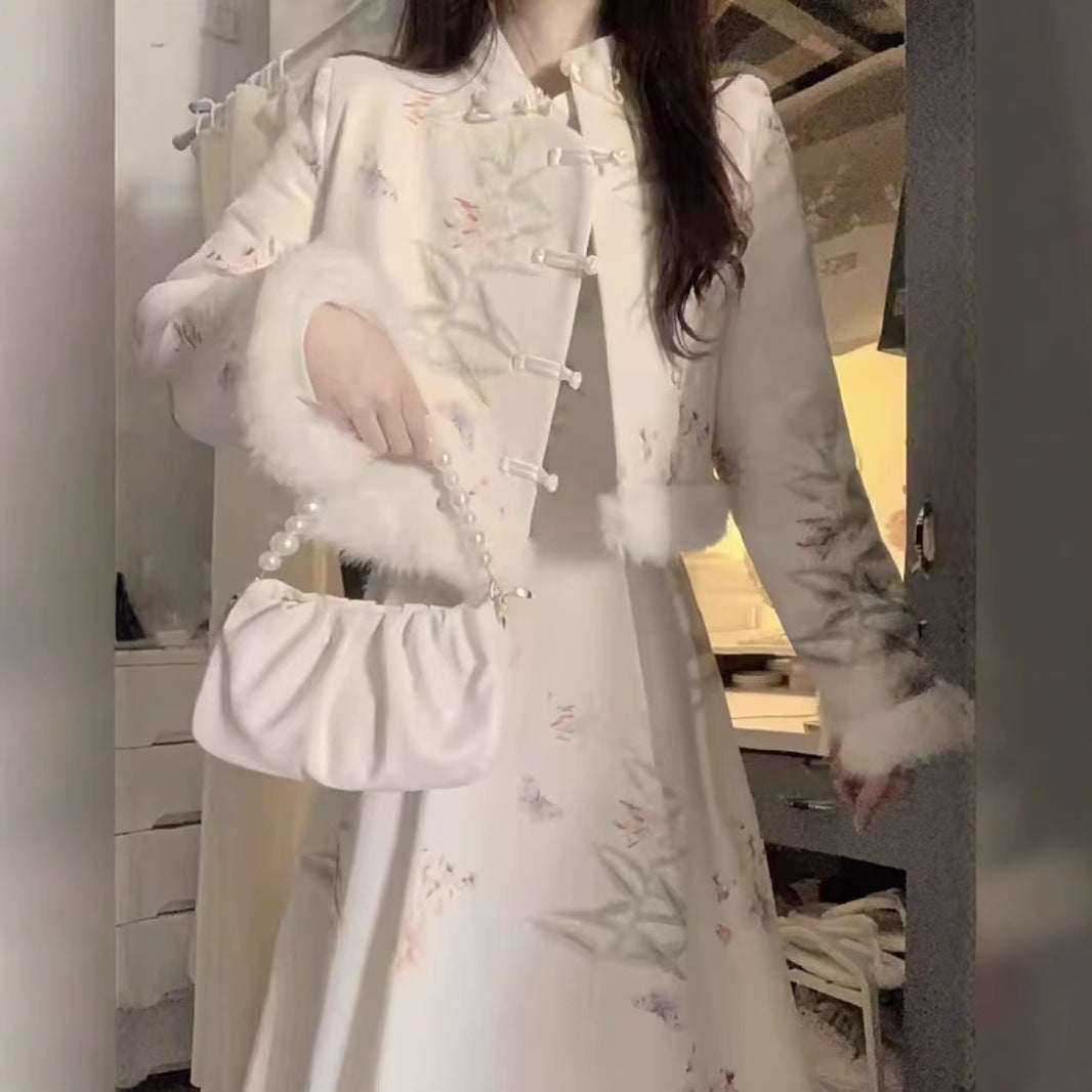 Ensemble rétro jupe et manteau épais et chaud de haute qualité