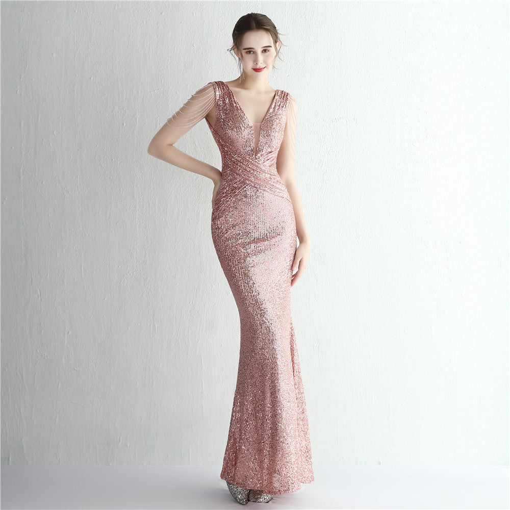 Banquet Temperament Showing Long Sequin Dress