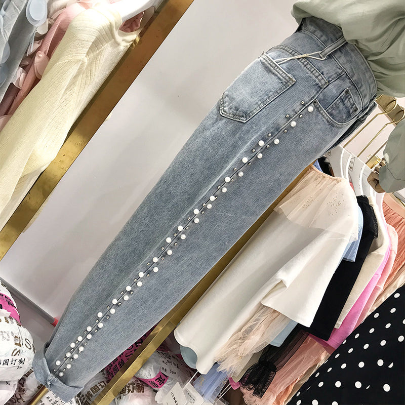 بنطلون جينز نسائي فضفاض واسع الساقين، بنطلون جينز ضيق متعدد الاستخدامات بقصة مستقيمة وخصر عالٍ