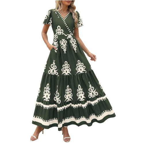 Flared Sleeves Layered Floral Dress