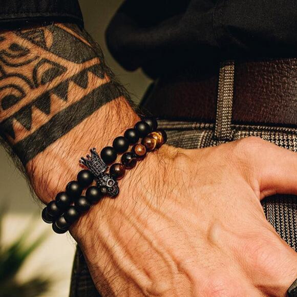Retro Simple Black Frosted Bracelet Set