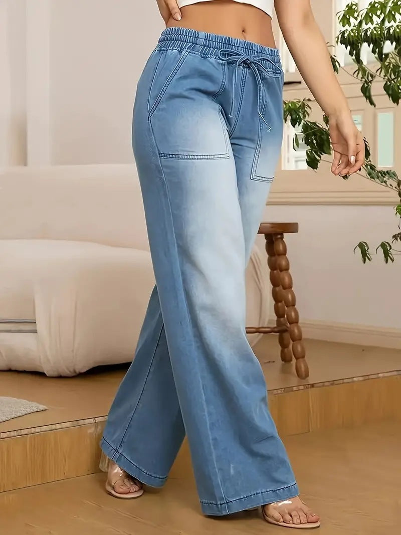 Loose And Versatile Casual Trend Wide Leg Jeans For Women, High Waisted Straight Leg Pants