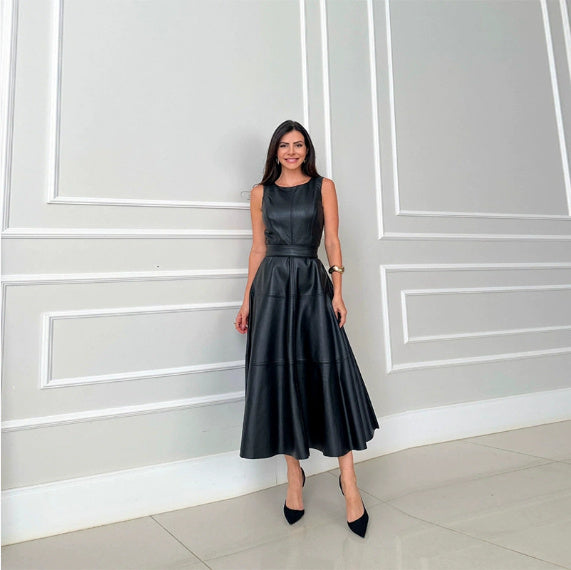 Sleeveless Casual Jumpsuit Leather Skirt Loose Party Zipper Women