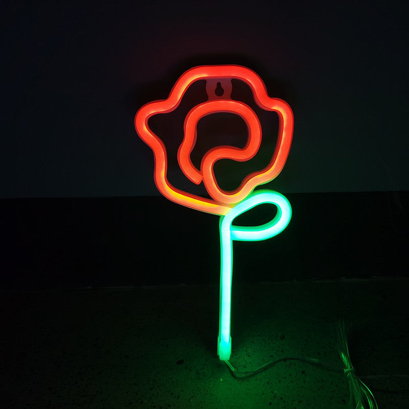 مصابيح نيون LED على شكل وردة لتزيين غرف النوم، تعمل بالبطارية ووصلة USB، مقاس 14x28 سم