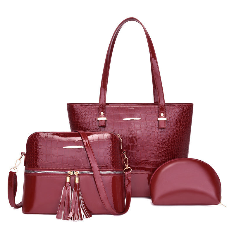 Women's Fashion Crocodile Pattern PU Mother & Child Bag Set of 3