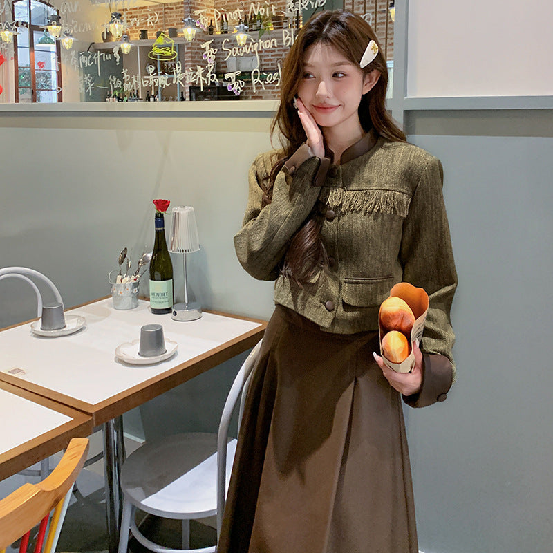 Coat PU Leather Skirt Suit