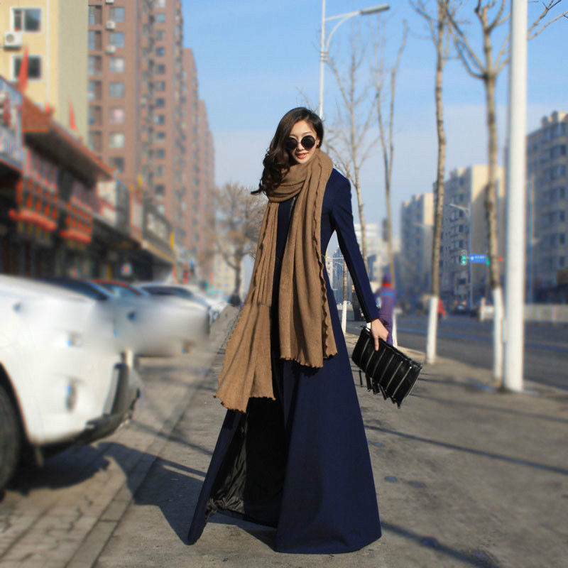 Slit Mopping Floor Super Long Woolen Stand-collar Coat Style