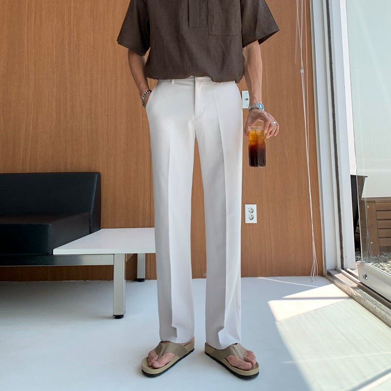 Men's Casual Loose Straight Cotton Suit Pants