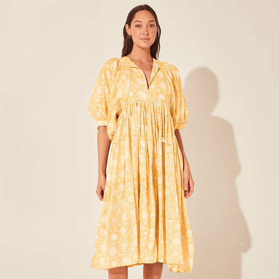 New Floral Fashion Women's Loose Plus Size Casual Half Sleeve Dress