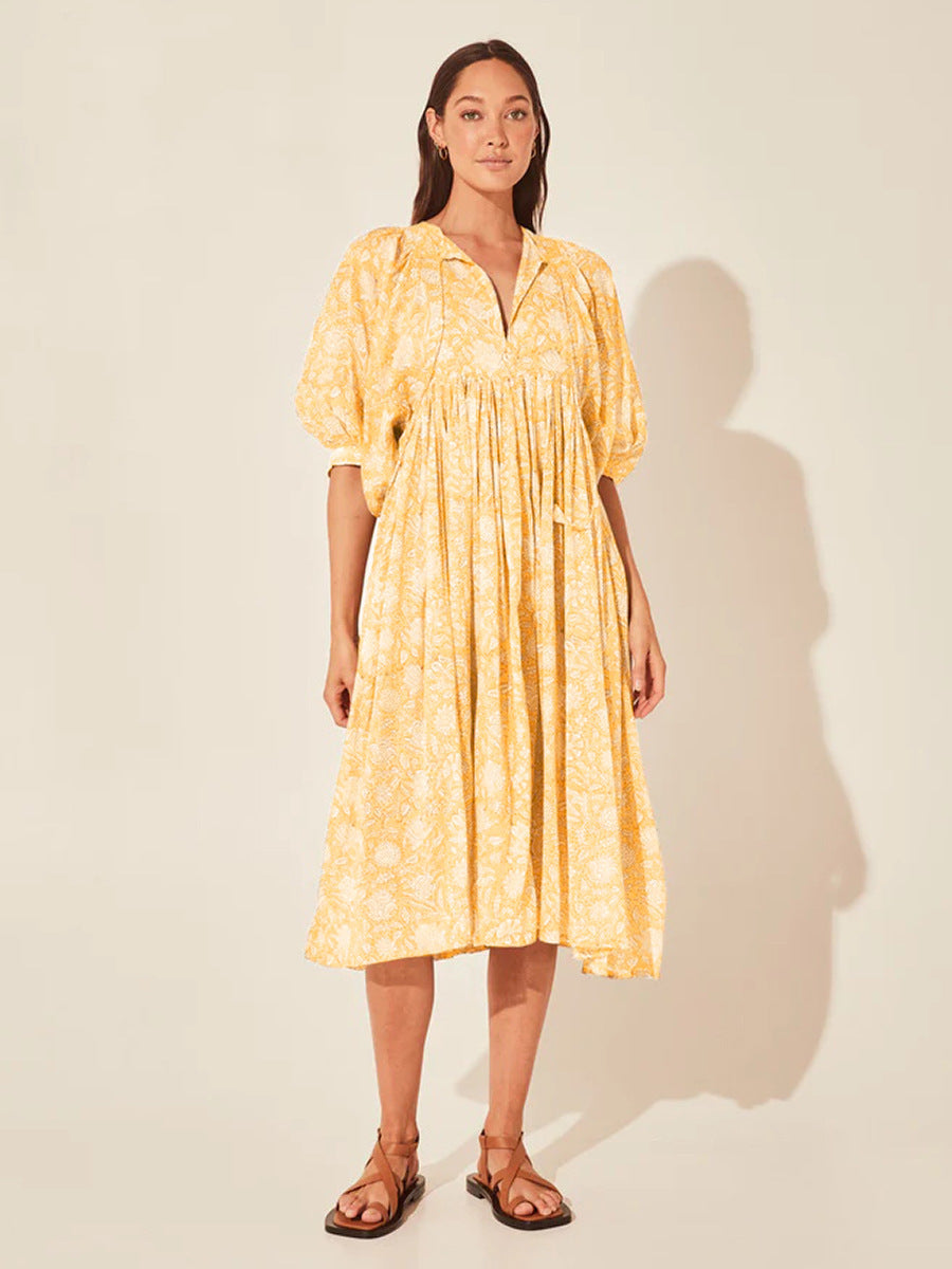 New Floral Fashion Women's Loose Plus Size Casual Half Sleeve Dress