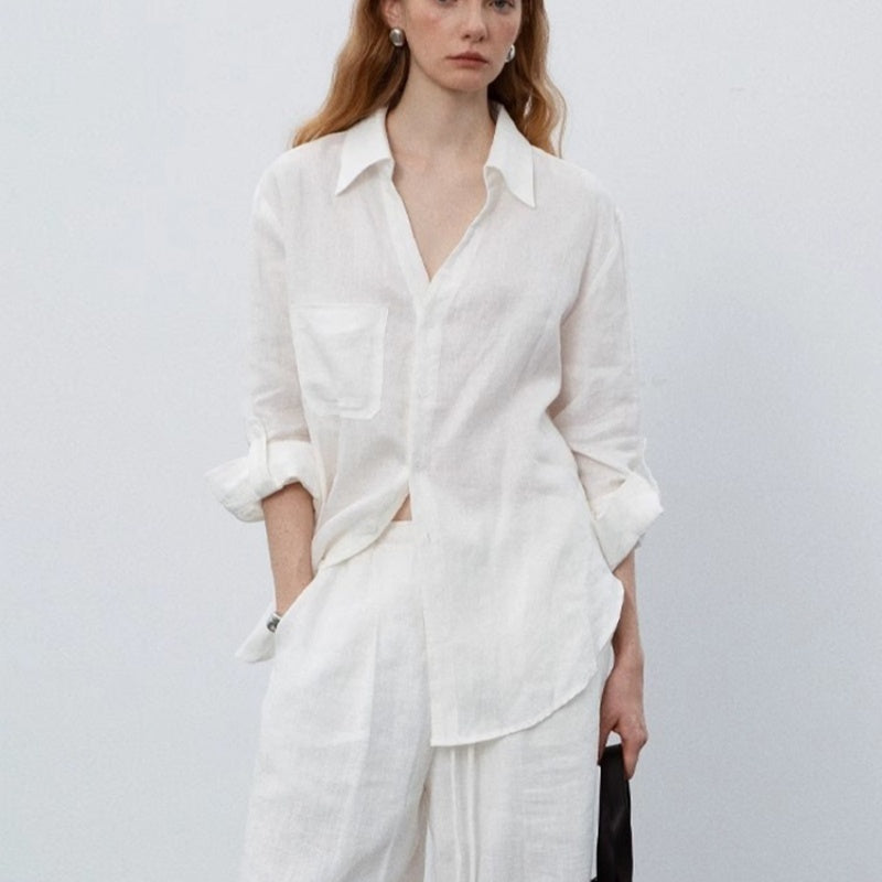 White Linen Shirt Women's Summer Thin Loose Top
