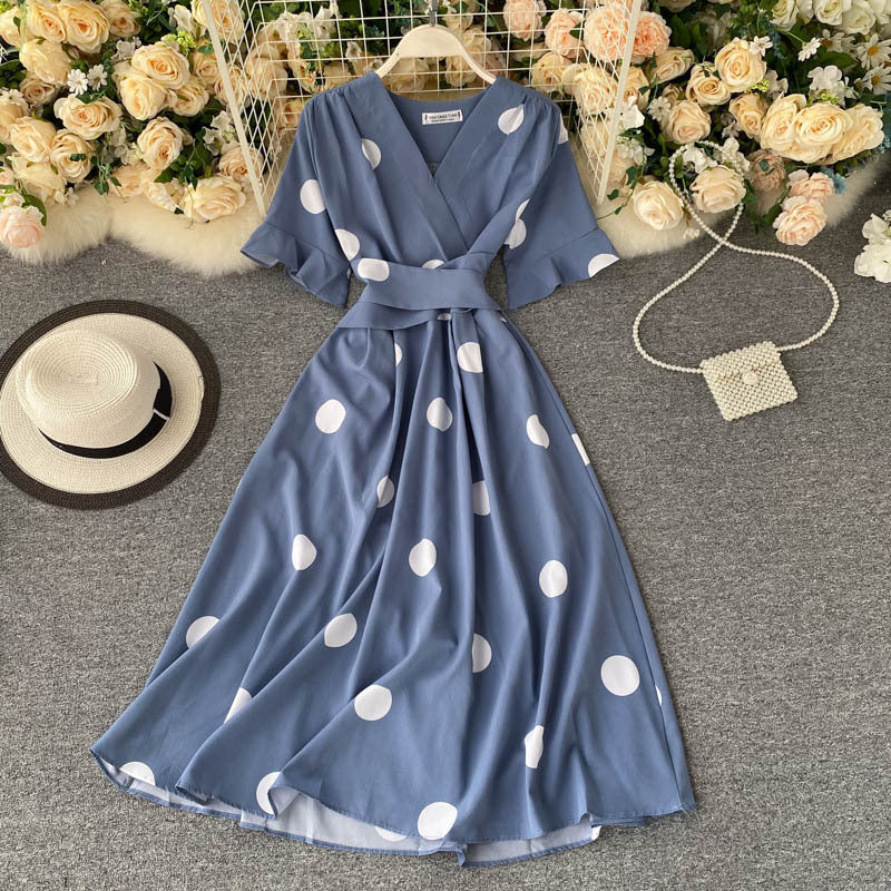 Design Sense Lace-up Waist-controlled Slimming Retro Over The Knee A- Line Dress