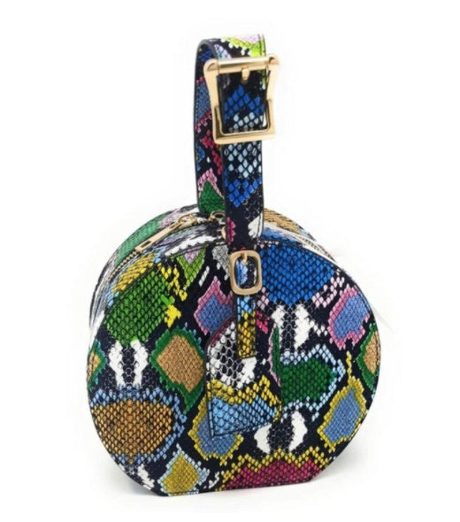 Snakeskin Design Printed Crossbody Round Bag Ladies Handbags