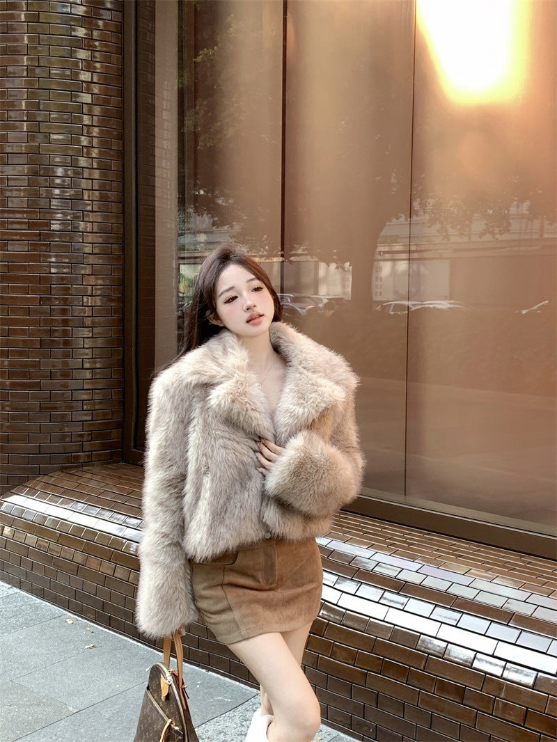Women's Winter Large Lapel Short Artificial Fur Upper Garment