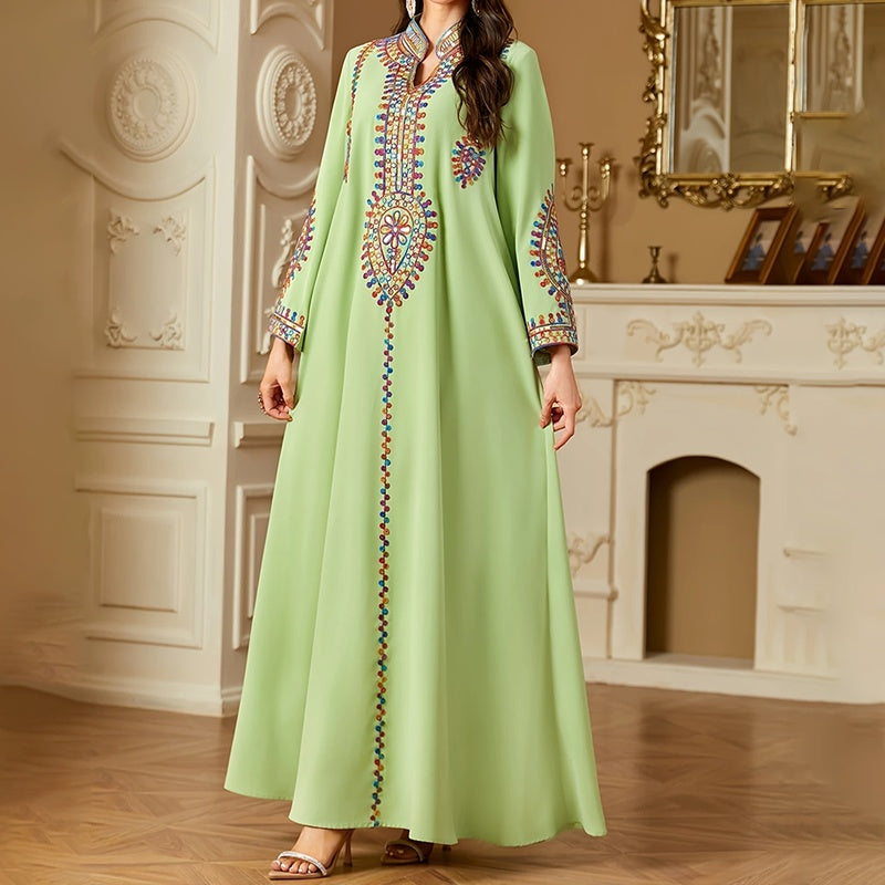 Elegant Arabian Gulf Women's Long Sleeve Floor-Length Dress - For Casual & Party Wear