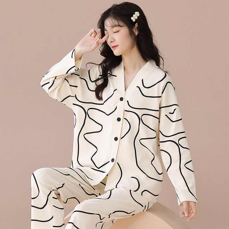 Ensemble pyjama à manches longues en coton pour femme