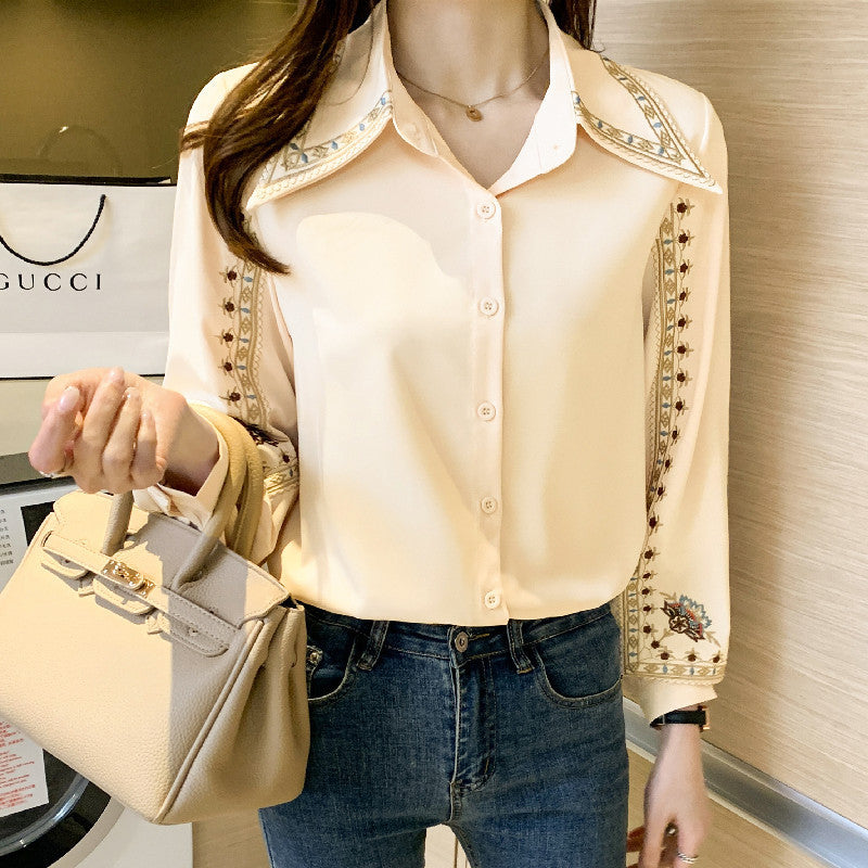 White Loose style Temperament Blouse, Women's Embroidered