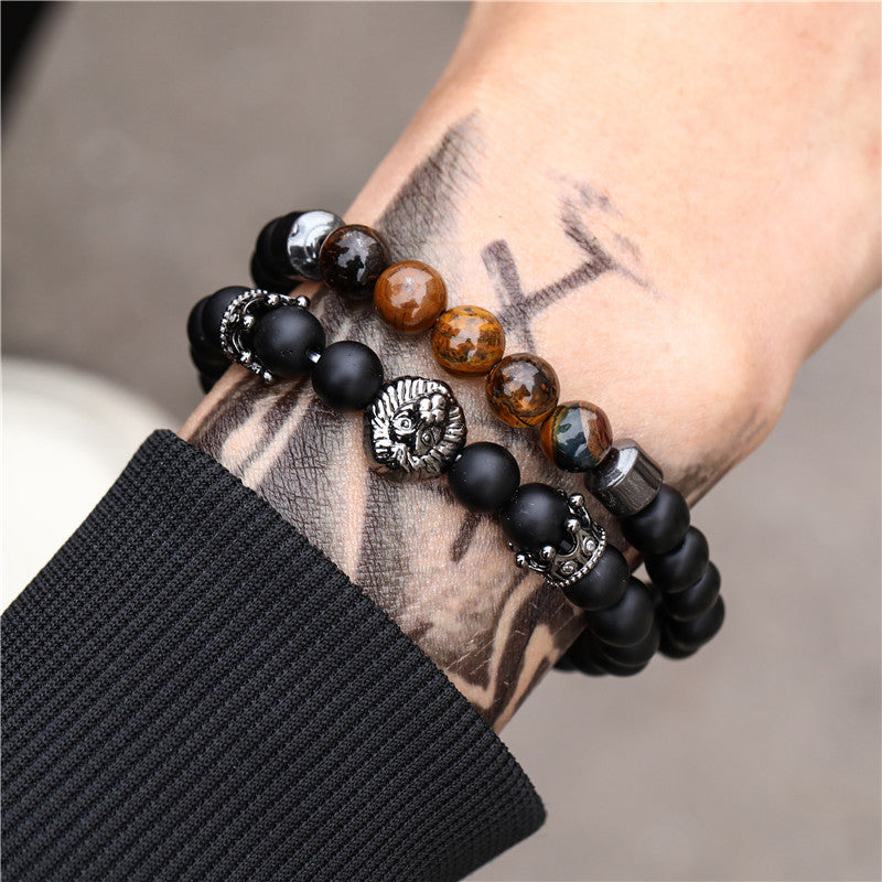 Retro Simple Black Frosted Bracelet Set