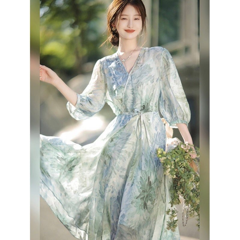 Fashion French Floral Dress Female