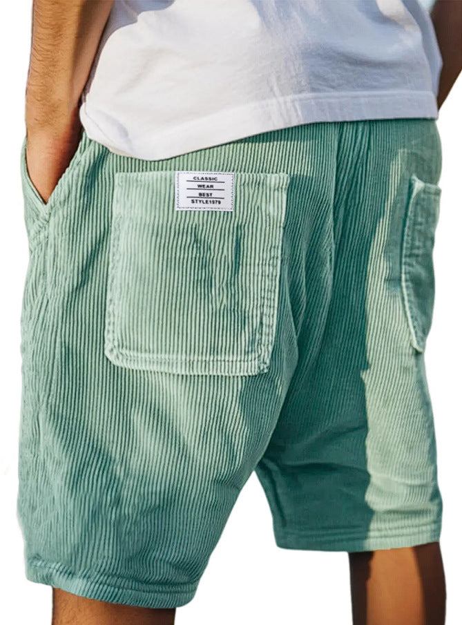 Men's Multi-pocket Embroidery Mark Corduroy Shorts