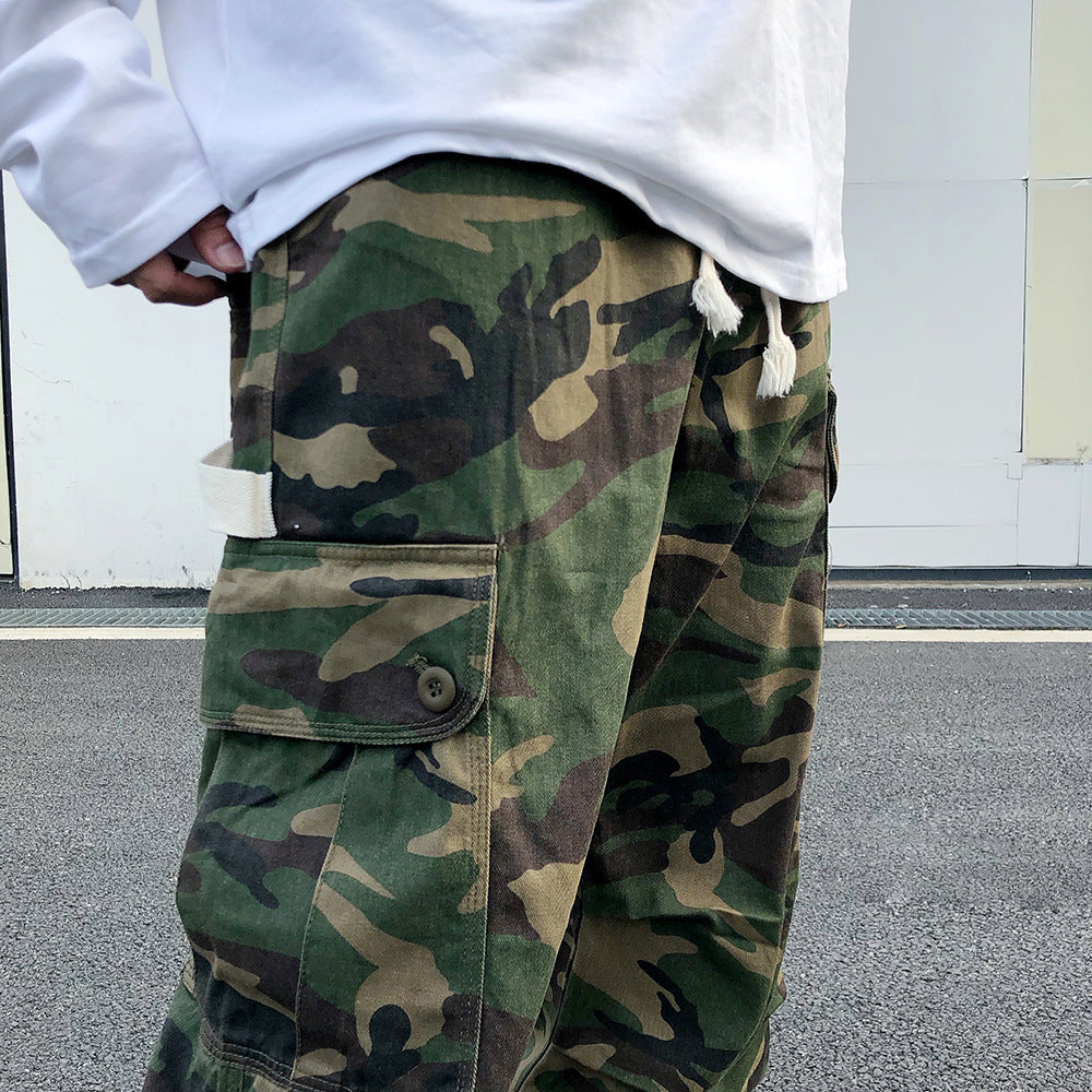 Camouflage Street Hip-hop Green Loose Tappered Overalls Casual Sports Style