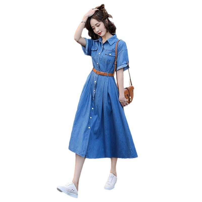 Ice Silk Denim Dress Slimming Style