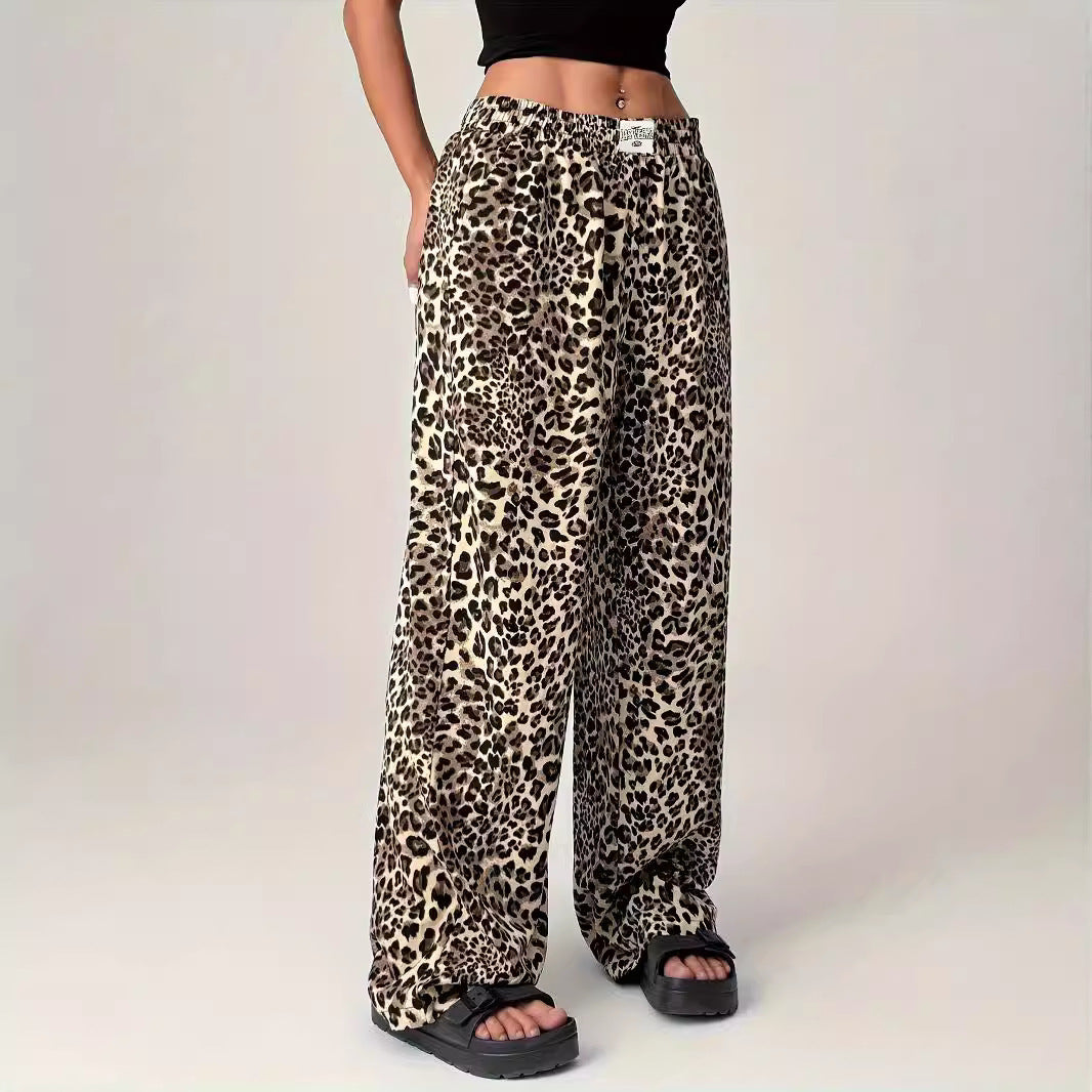 Leopard Print Straight Casual Printed Trousers Loose Wide Leg Pants For Women