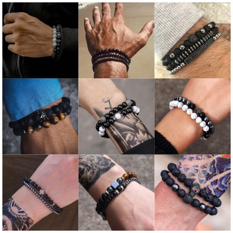 Retro Simple Black Frosted Bracelet Set