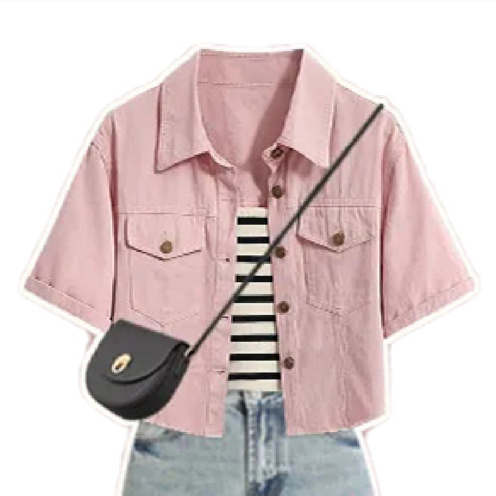 Color Denim Jacket Inner Suspender With Jeans Three-piece Set