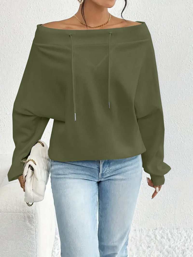 Women's Loose Casual Drawstring Off-the-shoulder Off-shoulder Top