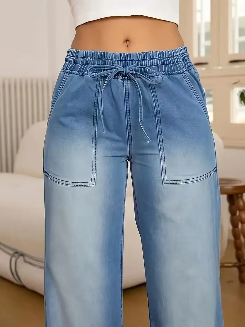 Loose And Versatile Casual Trend Wide Leg Jeans For Women, High Waisted Straight Leg Pants