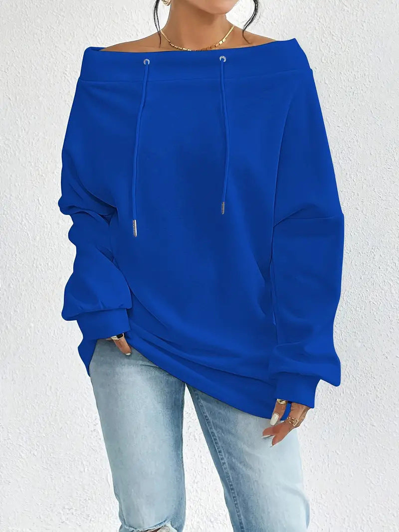 Women's Loose Casual Drawstring Off-the-shoulder Off-shoulder Top
