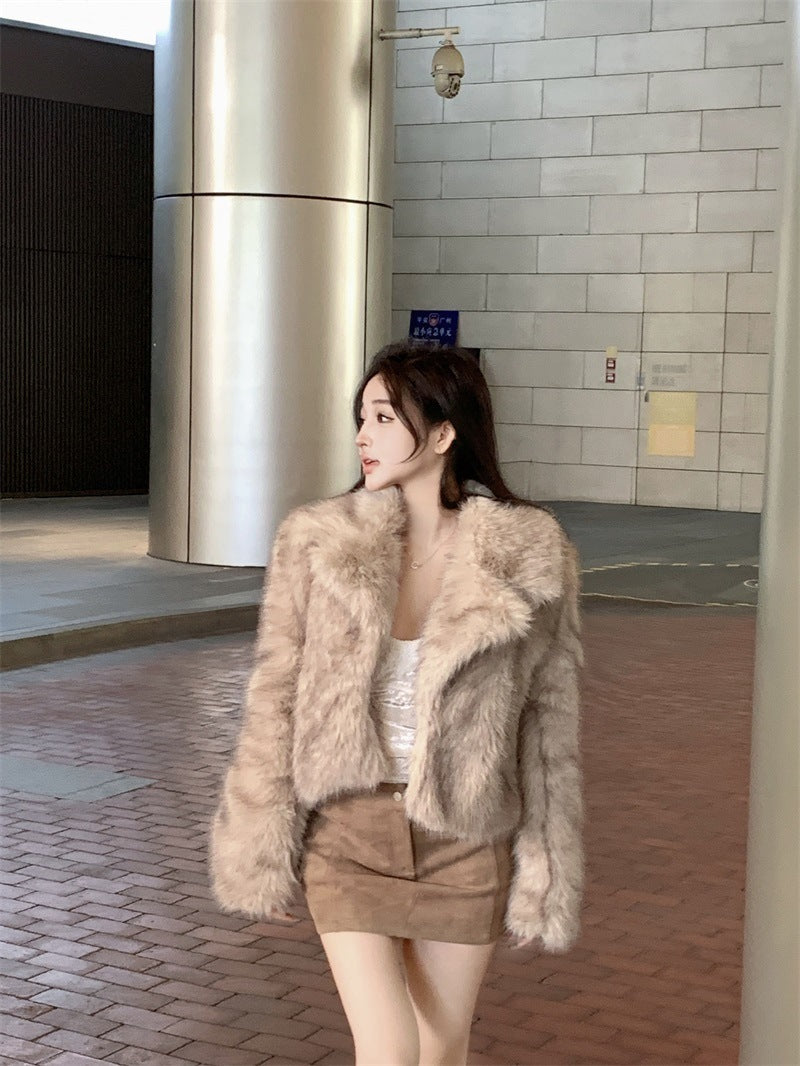Women's Winter Large Lapel Short Artificial Fur Upper Garment