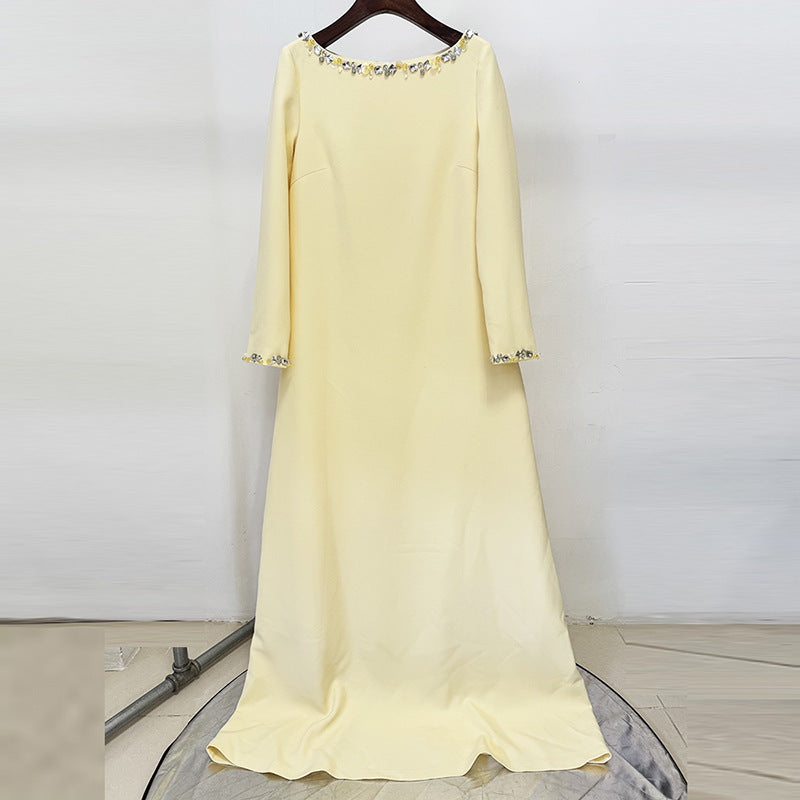 Fashionable Minimalist Beaded Loose-fitting Long Abaya Style Dress