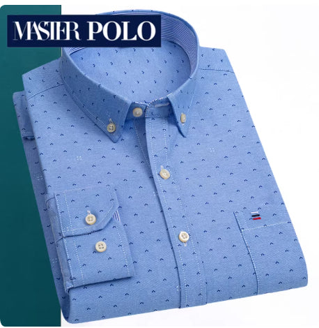 قميص رجالي متوسط العمر بأكمام طويلة من القطن الخالص بنقشة مربعات