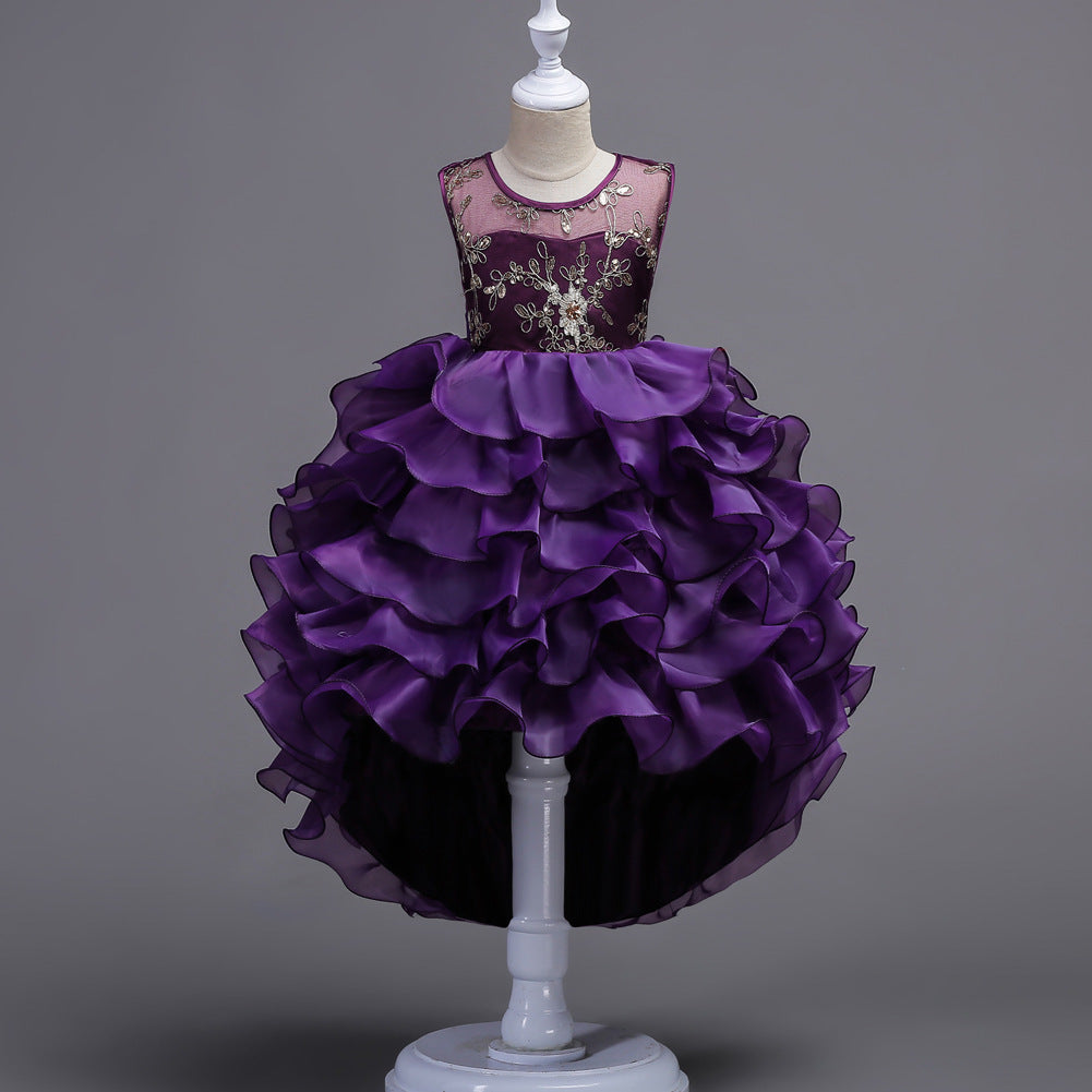Middle-Aged Kids Trailing Princess Cake Fluffy Performance Dress